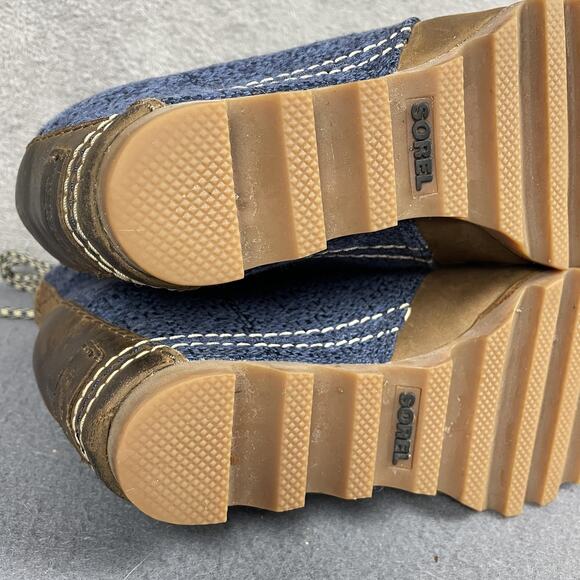 Sorel Wedge Boots Womens Size 8.5 Blue Brown Lexie Leather Canvas NL2265-269 - Picture 14 of 16